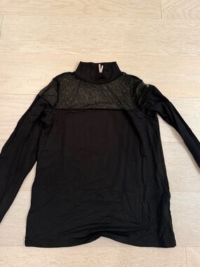 Pete Black Long Sleeve Turtleneck Top with Sheer Lace
